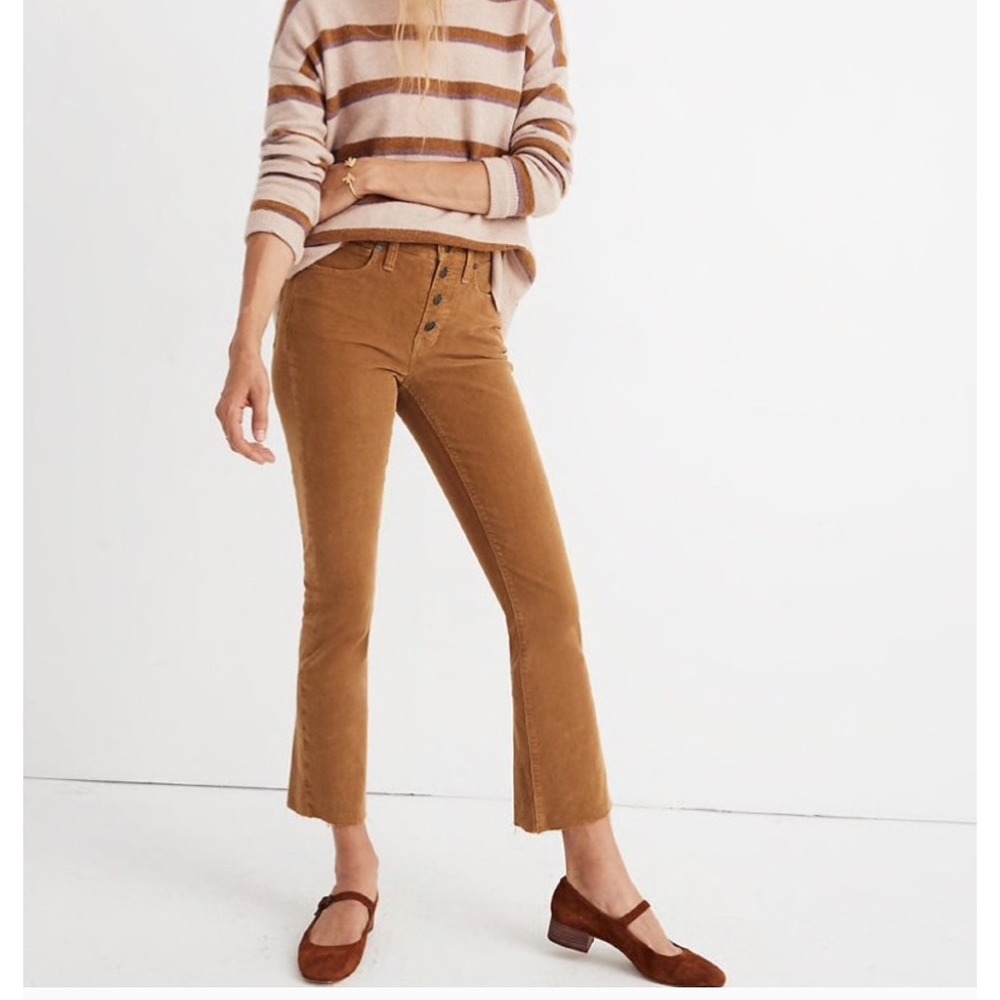 Madewell Cali Demi-Boot Corduroy Pants Brown Button Fly Raw Hem Size 24